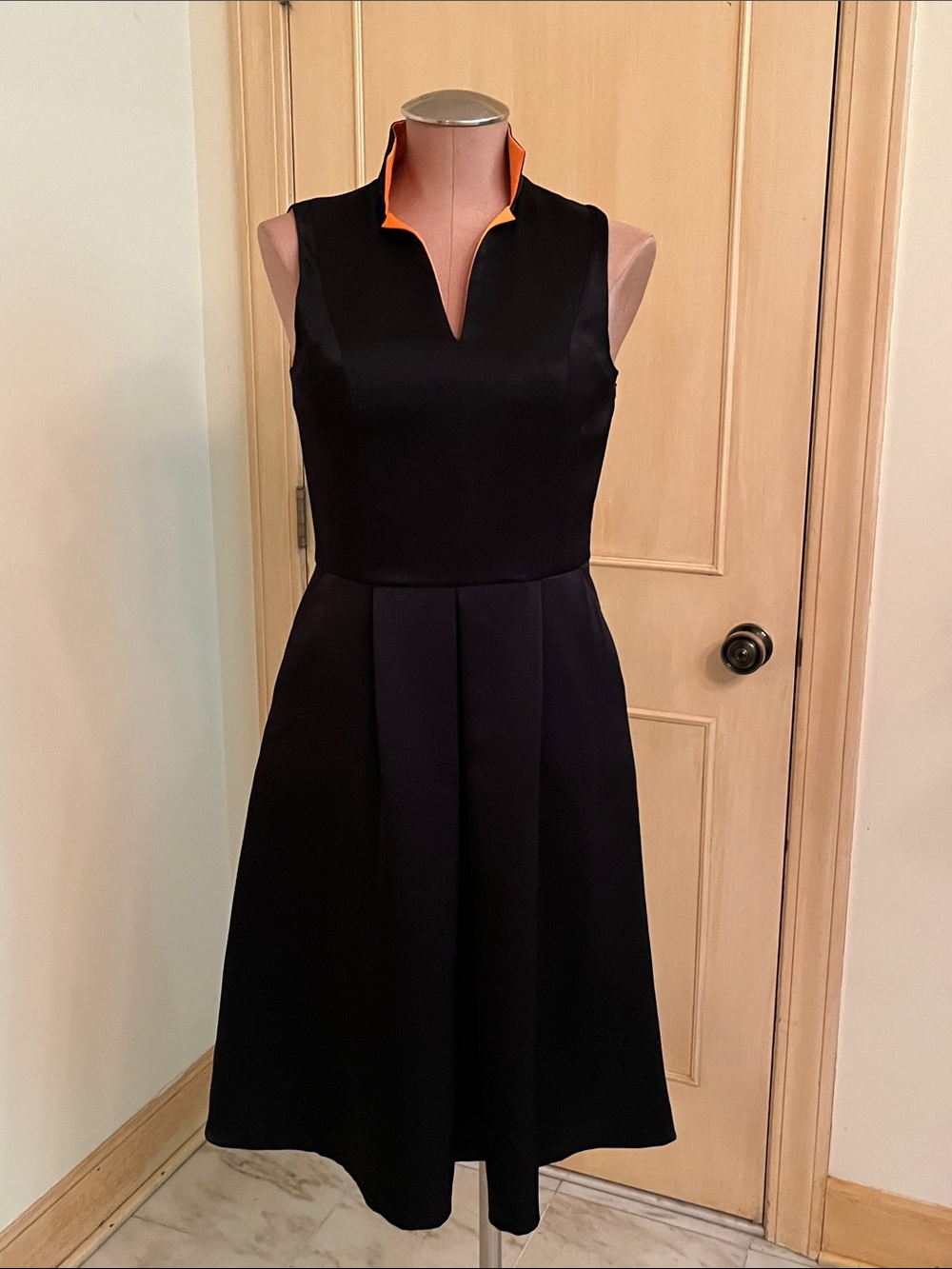 NISSE NWT Party Event Classic Sleeveless Black Fit/Flare Dress w/ Orange Trim 4